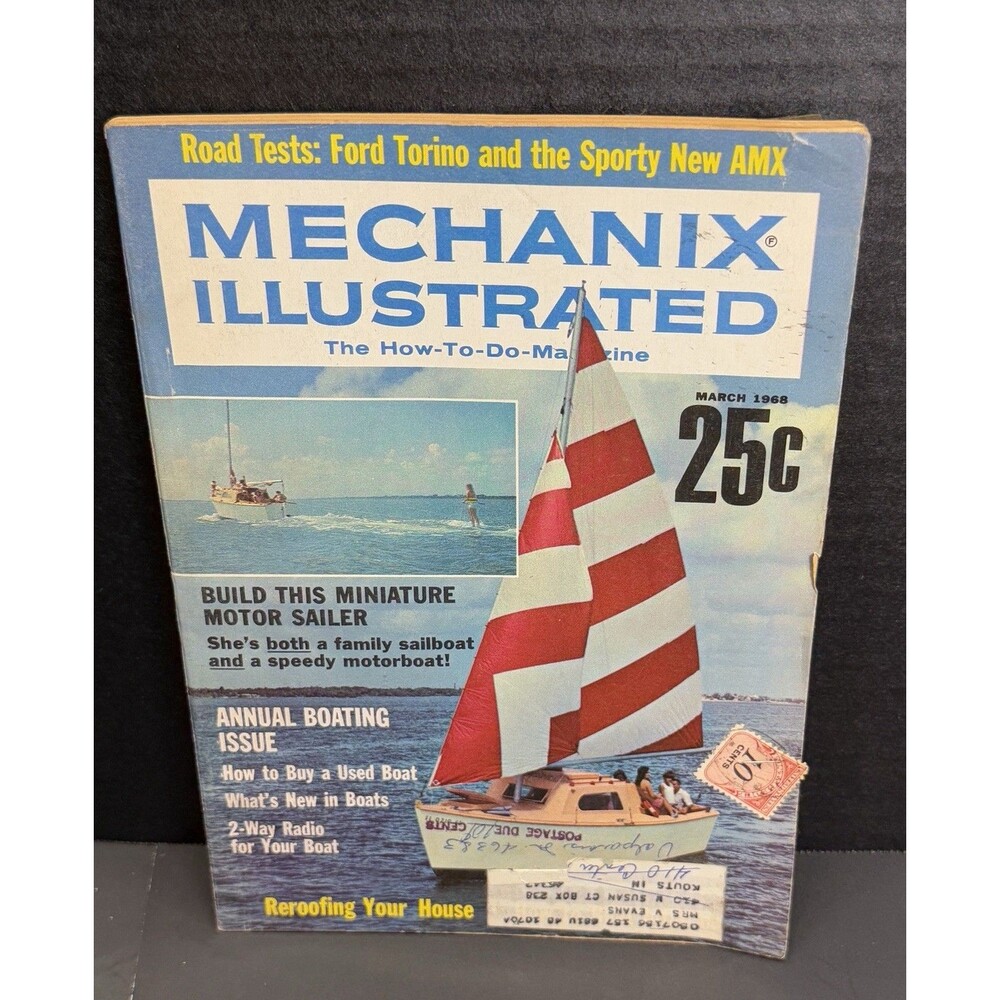 Vintage Mechanix Illustrated Magazine March, 1968 Boating Issue Ford Torino AMX